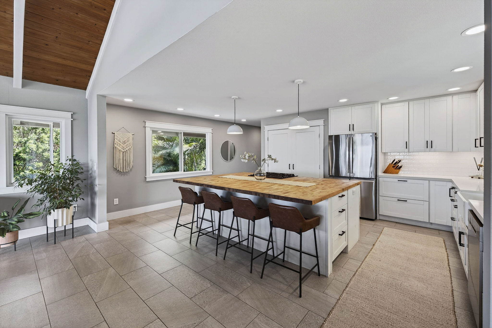 Renovated Kitchen with butcher board island counter